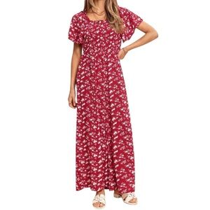 SHEIN Ditsy Floral Print Shortsleeve Shirred Jumpsuit Small
